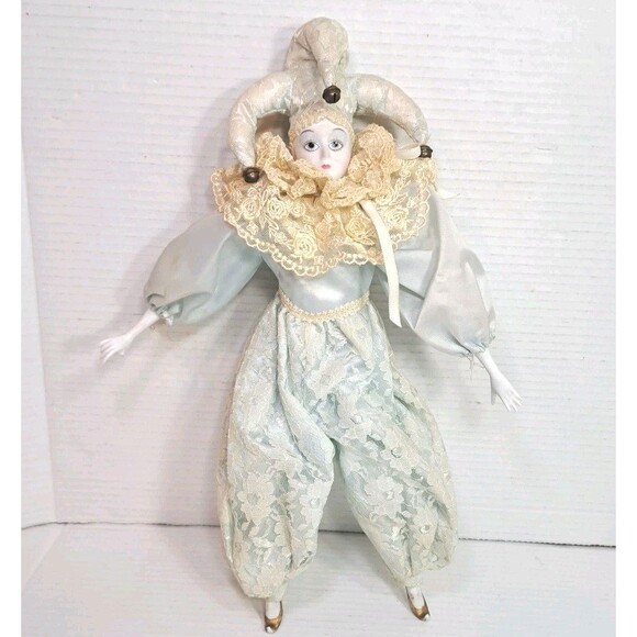 Vtg Show Stoppers 16" Porcelain Harlequin Jester Doll Handmade Painted Clown - Picture 1 of 6